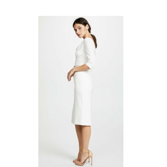 Sz 10 Black Halo CLASSIC 3/4 SLEEVE JACKIE O SHEATH DRESS Ivory White - Picture 9 of 11